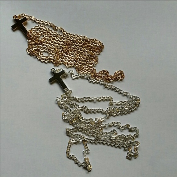 Long Delicate Sideways Cross Necklace - Picture 4 of 4